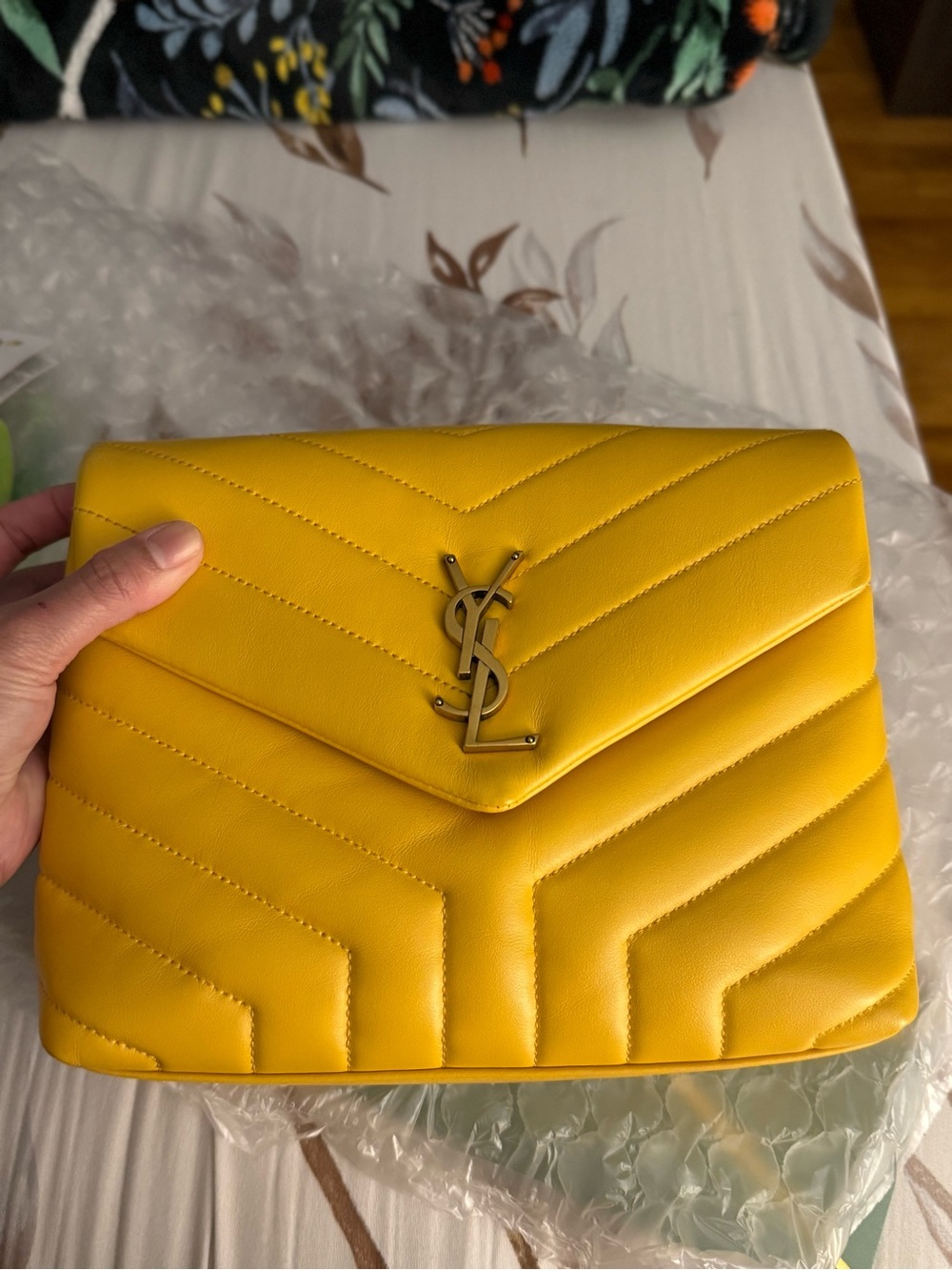 Saint Laurent Yellow Quilted Leather Satchel with YSL Logo - Picture 6 of 7